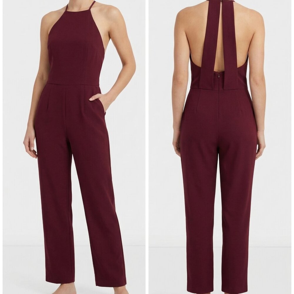 Asos Jumpsuit Burgundy Sleeveless Straight Leg Party Club 6